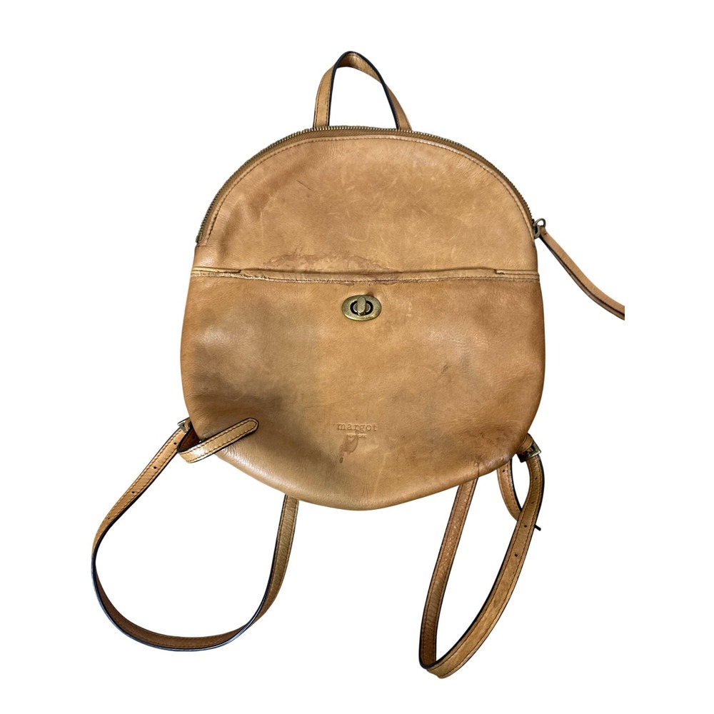 Margot Backpack Womens Small Brown Leather Zip Round Adjustable Strap Bag